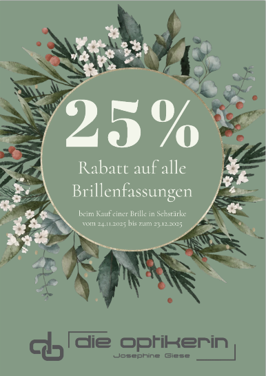 25% Rabatt auf alle Brillenfassungen
